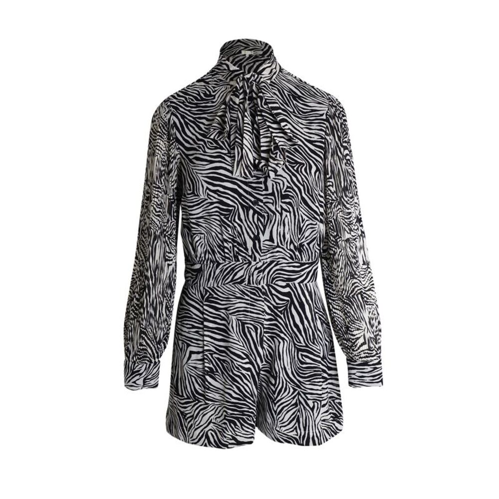 Michael Kors Pussy-Bow Playsuit in Animal Print Recycled Polyester